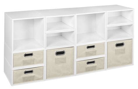 white storage bins for shelves